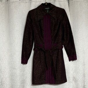 Bisou Bisou Michele Bohbot Pea Coat Women's Wine W/gold and lace detail-Size 6